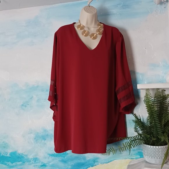 Allegrace size 18W belle-sleeve red holiday blouse, very good condition! - Picture 1 of 5